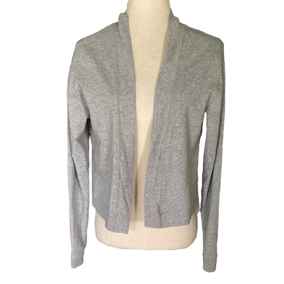 AIKO Gray Tiered Ruffle Back Marled Knit Sweatshirt Bolero Cardigan - S - Picture 2 of 12